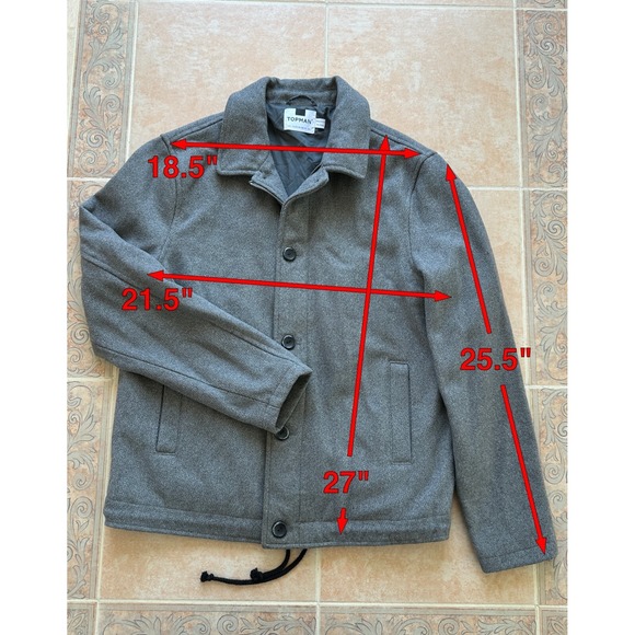 TOPMAN Wool blend coat jacket short Gray Men's Size: L - Picture 2 of 11